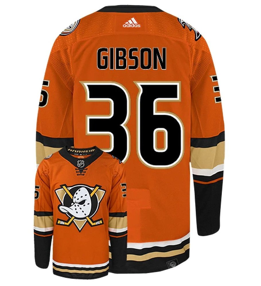 Men's Anaheim Ducks #36 John Gibson Orange Authentic Stitched Hockey Jersey