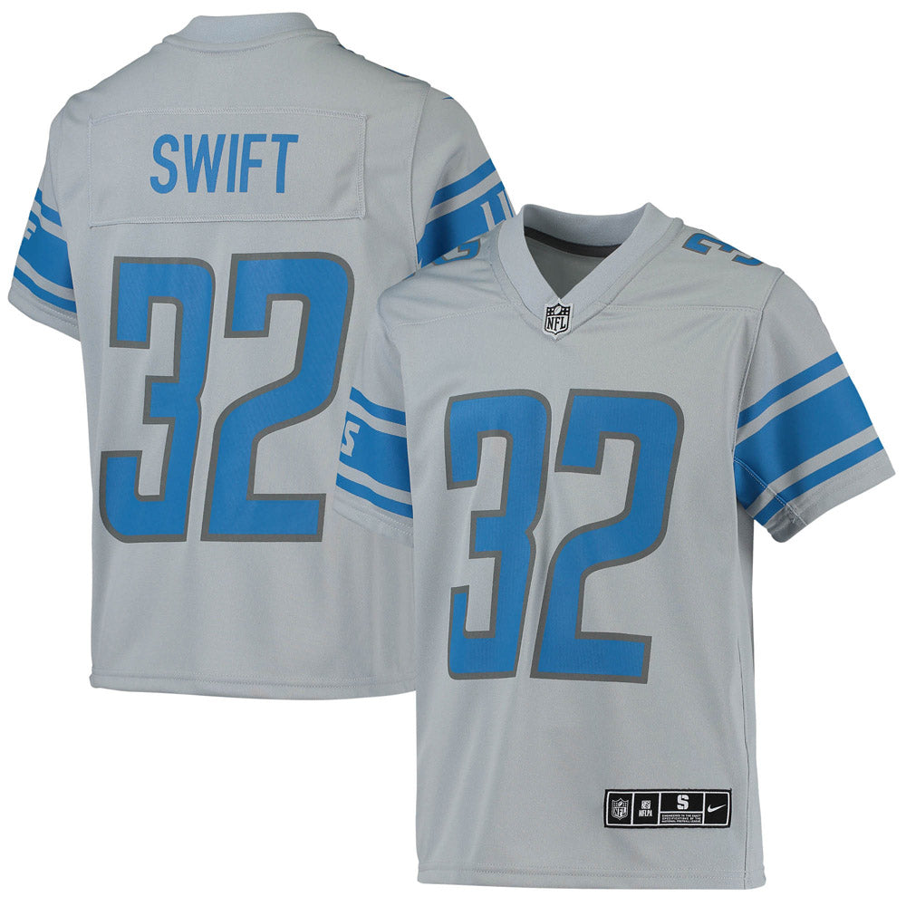 Youth Detroit Lions D'Andre Swift Inverted Team Game Jersey Silver